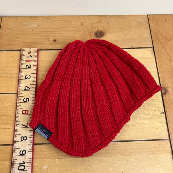 Columbia Knit Winter Beanie Hat Tuque Red with Lined Ear Flaps Adult Size - Picture 10 of 10